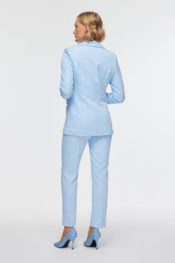 Semperiba Düğme Detaylı Mavi Pantolonlu Takım
