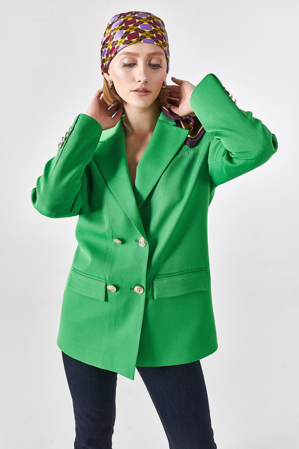 Semperiba Jessica Oversize Metal Düğmeli Cep Detaylı Ceket Yeşil