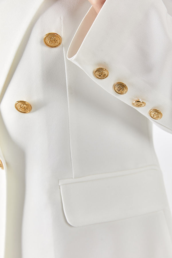 Semperiba Blazer Astarlı Metal Üç Düğmeli Ceket Beyaz
