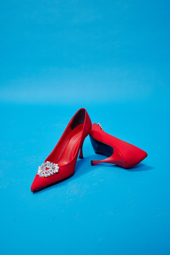 Semperiba Taşlı Stiletto Kırmızı Topuklu Ayakkabı