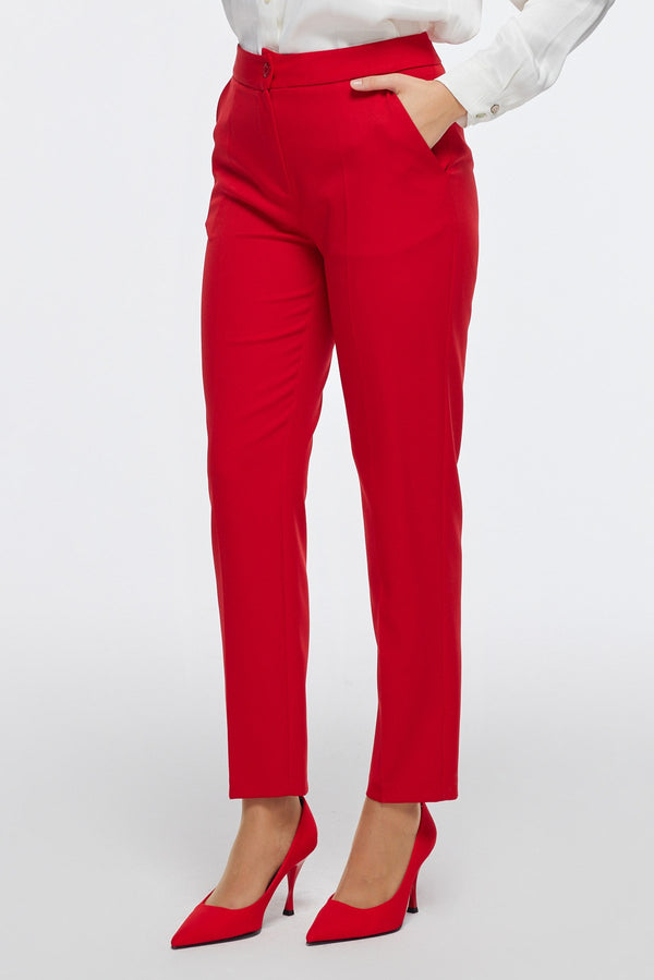 Semperiba Broş Detaylı Pantolonlu Kırmızı Takım